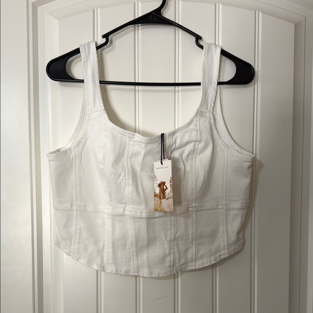 Sincerely Jules White Denim Crop Top size XL NWT